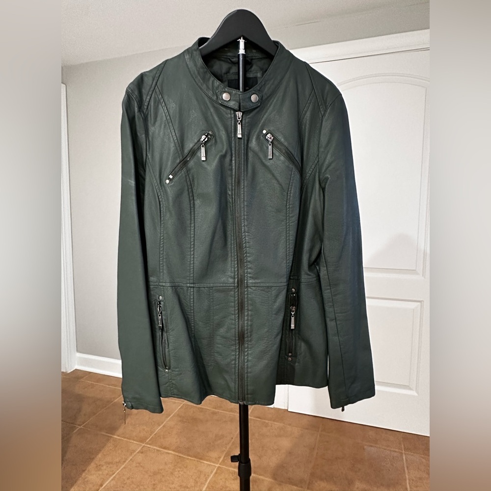 Golbary Women's Forest Green Faux Leather Zip Moto Jacket